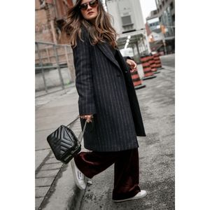 Aritzia Black Pinstripe Pea Coat